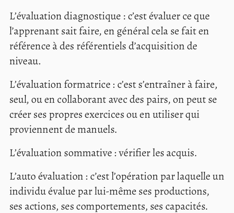 « « Pour Ralph W. Tyler, (l’inventeur de l’analyse par objectifs), évaluer c’est « apprécier l’écart entre ce qu’a réalisé un sujet et l’objectif qui lui était assigné (idéal à atteindre)». »Il y a différents types d'évaluation produisent différentes formes d'épreuves (image)
