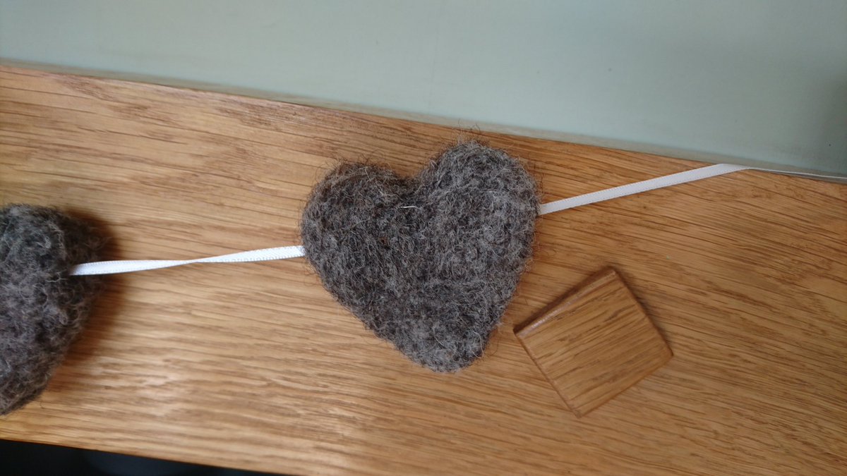 speckled_the's tweet photo. Herdwick heart garlands. Each heart is needle felted using our own Herdwick wool then threaded onto a ribbon.  The hearts can be moved up and down the ribbon so you can place them exactly where you want them!
3 hearts on 1 meter of ribbon-£12
5 hearts on 1.5 meters of ribbon-£19 https://t.co/dQ4F5UvXc3
