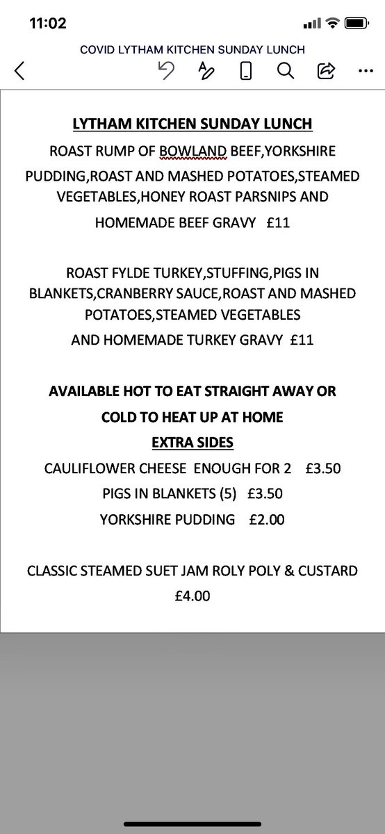 LythamKitchen's tweet photo. There’s still time to order Sunday Lunch for Fathers Day. See menu... https://t.co/OrUJ2Romhj