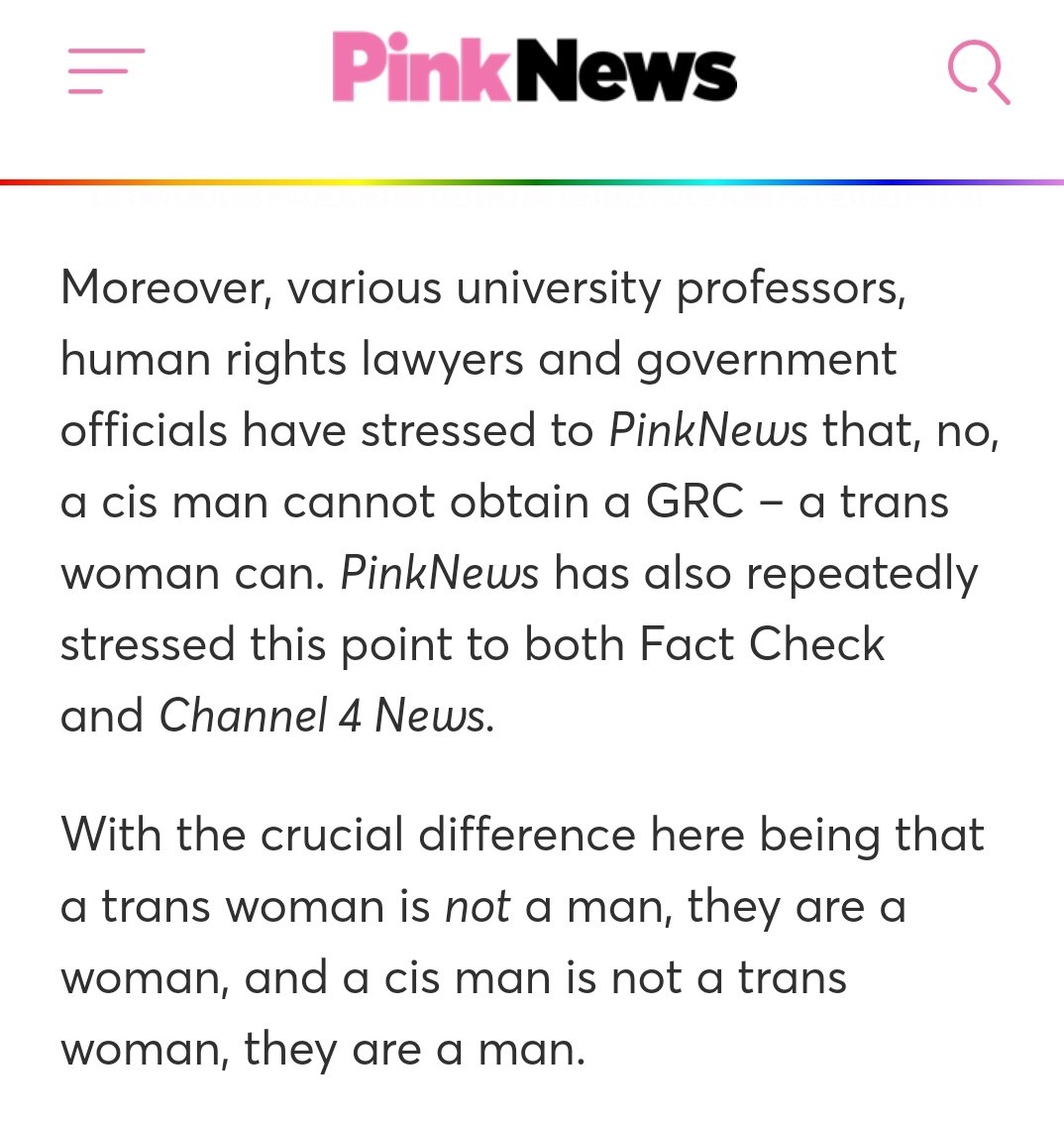 Citing  @JonathanCoopr and  @echrso he says only a "trans woman" can get a GRC, not a "cis man".
