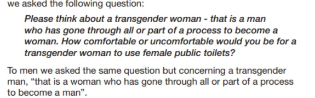 Here is a survey question which defines transwomen as men undergoing/undegone a process of transition  @ryanjohnbutcher & Paul and John would presumably call this wording transphobic ?