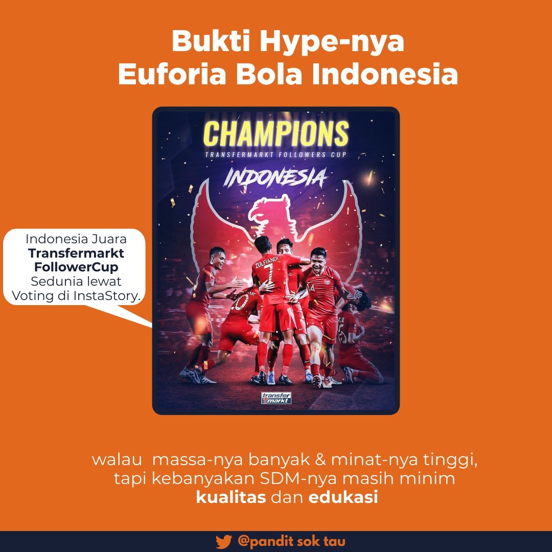 Sadar gak sih? Kenapa kalau Klub-Klub Top Eropa kalo Tur Pra Musim gk pernah ke Indonesia, Padahal Indonesia terkenal warganya yang banyak dan gila bola, dan terakhir juara berhasil Juara Piala Dunia Online di akun  @Transfermarkt.