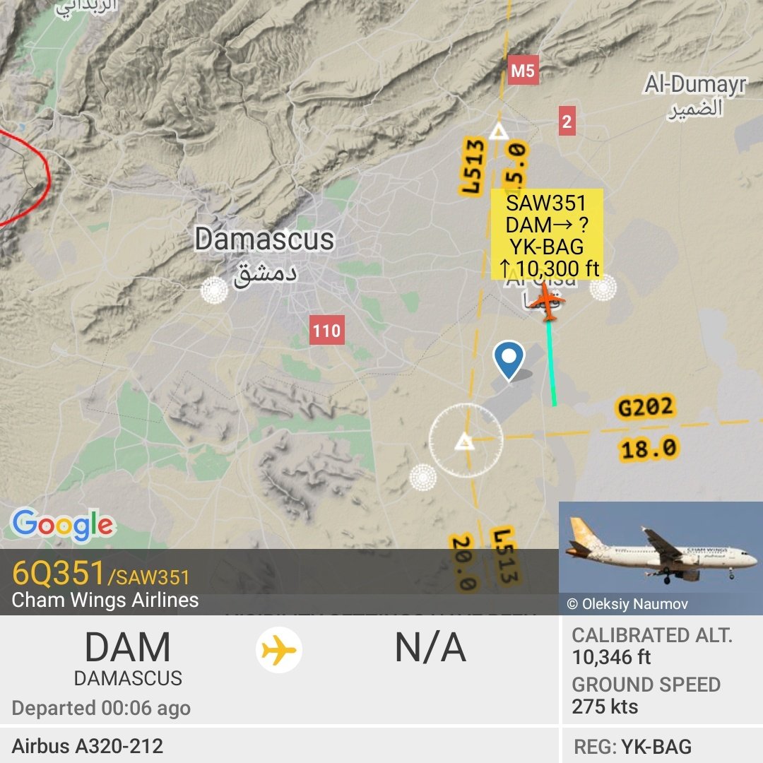 Gerjon_'s tweet photo. Cham Wings YK-BAG flight #SAW351 climbing out of 🇸🇾#Damascus, #Syria once more, usually this flight ends up in 🇱🇾#Libya. https://t.co/yB82O2pd4v