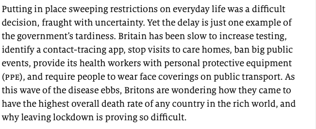 D_Raval's tweet photo. "Britain has the wrong government for the #COVID crisis" - This is from this week's leader in The Economist. I don't often agree with The Economist but on this occasion I think anyone's who's lived here since the outbreak began will agree.
Full article https://t.co/1S03KpF5tT https://t.co/bE49vEVRmP