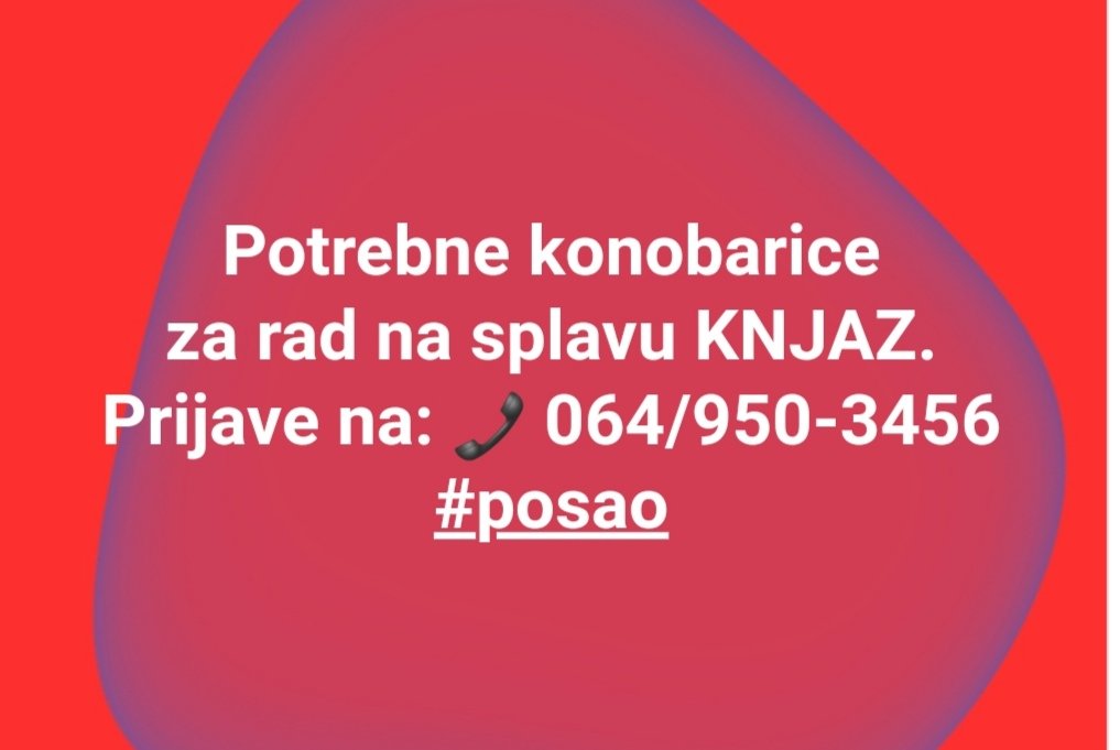 SplavKnjaz's tweet photo. Potrebne konobarice za rad na splavu Knjaz.
Prijave telefonom:
☎ 0649503456
#posao #Beograd #ugostiteljstvo #NoviBeograd #splavovi https://t.co/z4YzFgJ6gu