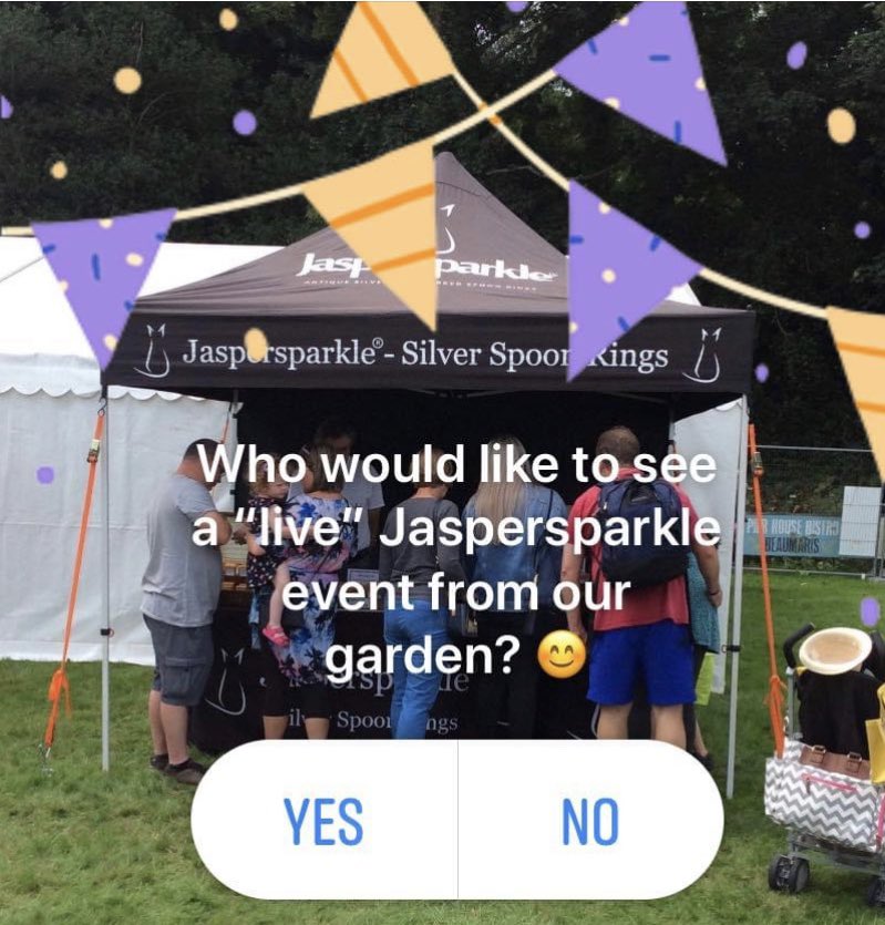 #Facebook #live 
Just us in our gazebo with oodles of lovely shiny #spoonrings etc 😄
We’ll make it fun, Ray will be your eyes and voice doing camera work and I’ll be manning the stand rain or shine! Eek lol
What do you think?