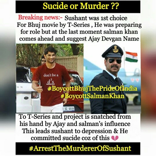 WTF !!
IS this true ??
After hearing this news my thought about <a href="/ajaydevgn/">Ajay Devgn</a> changed 
#SushanthSinghRajput
