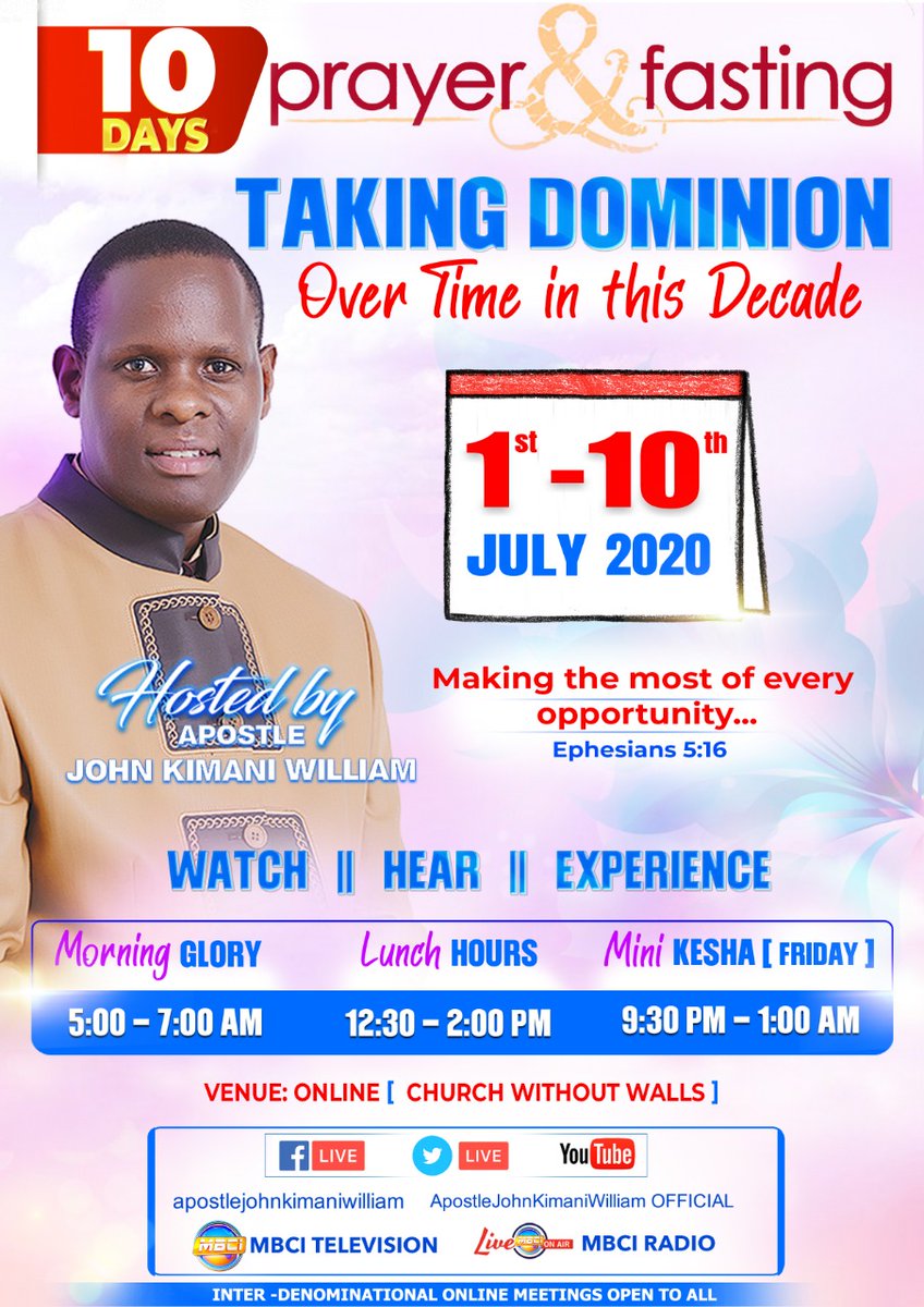 apostlejkimani's tweet photo. #@tendaysofPrayerandFasting
#TakingDominionOverTime
#IShallBeCounted
@MbciTvOfficial @mbciradio1 @prayerweek @wachirawanjira @ReachHarvest @MamaRachelRuto @WamuciiKinyari https://t.co/aP8QcHnOGl