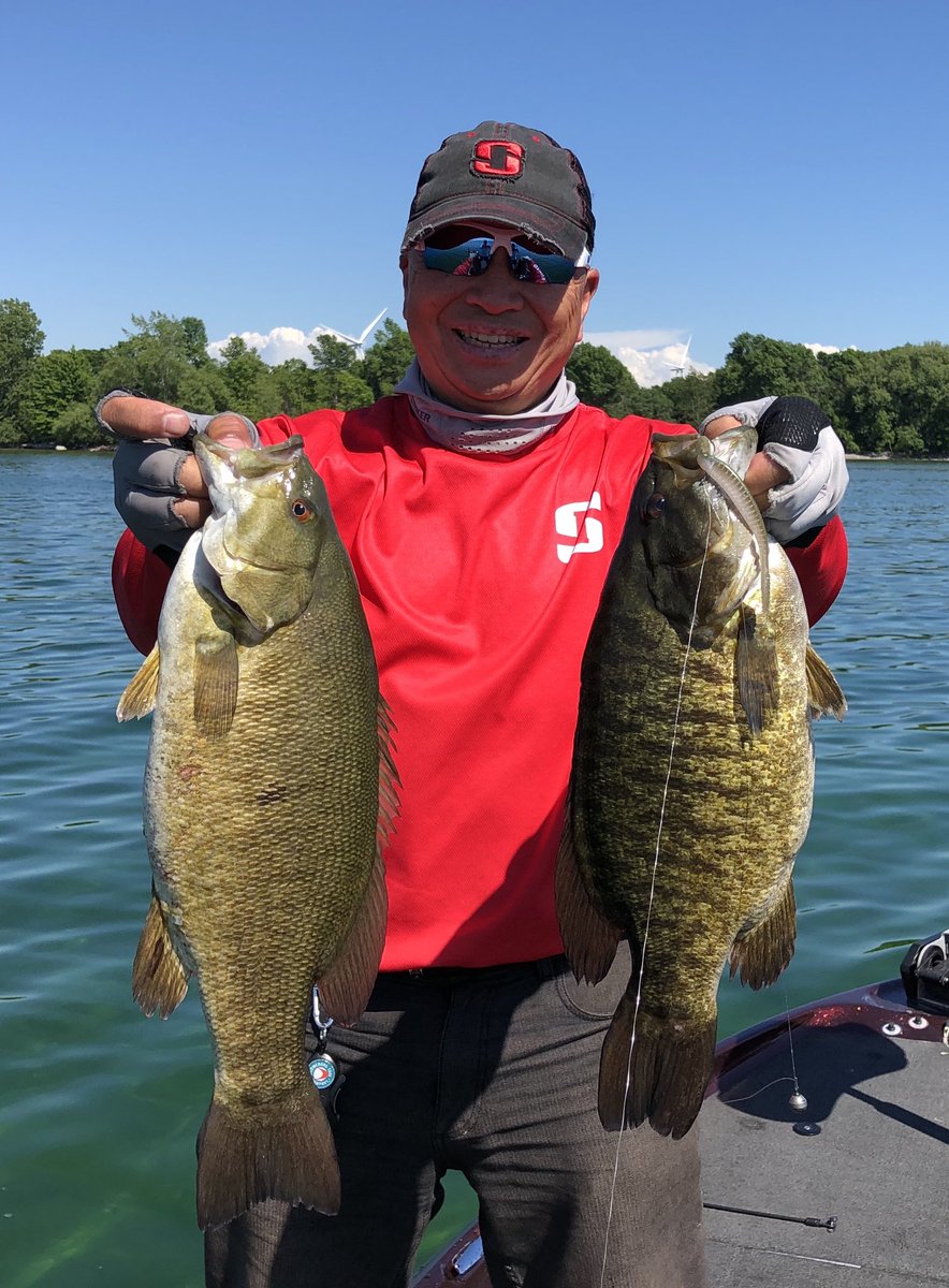 FishHardDave's tweet photo. Cool, the colour variation between these Lake O brutes that Russ &amp; I caught during one of our many doubleheader’s in bass opener! #ColourVariation #SmallieSlam #DoubleHeader #StrikerBrands https://t.co/GpofqKrjeD