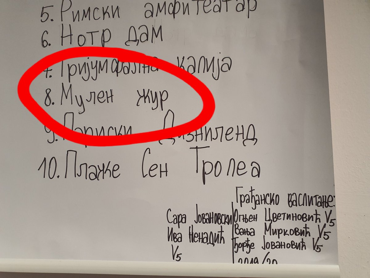 postovnik's tweet photo. Građansko vaspitanje u OŠ Milena Pavlović Barili Beograd za V razred...Posetite Mulen žur, a čik sedite na stolicu... https://t.co/64gC3XKAxI