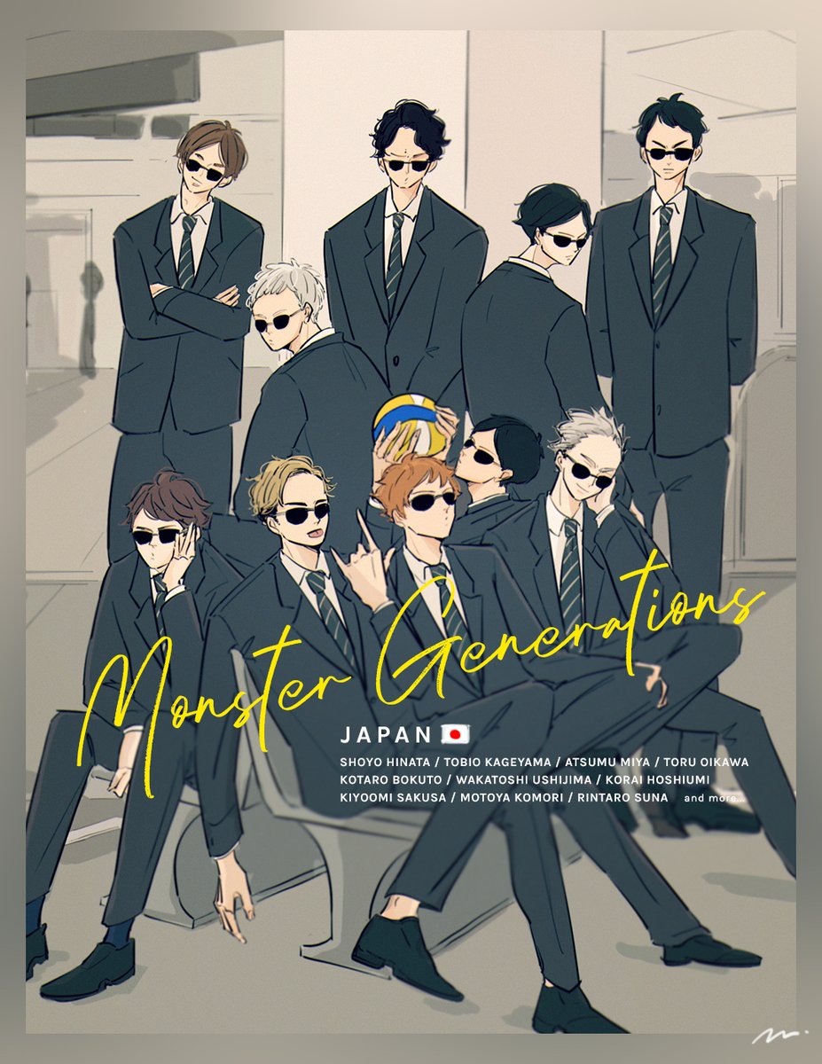 sunglasses formal suit multiple boys necktie black hair 6+boys  illustration images