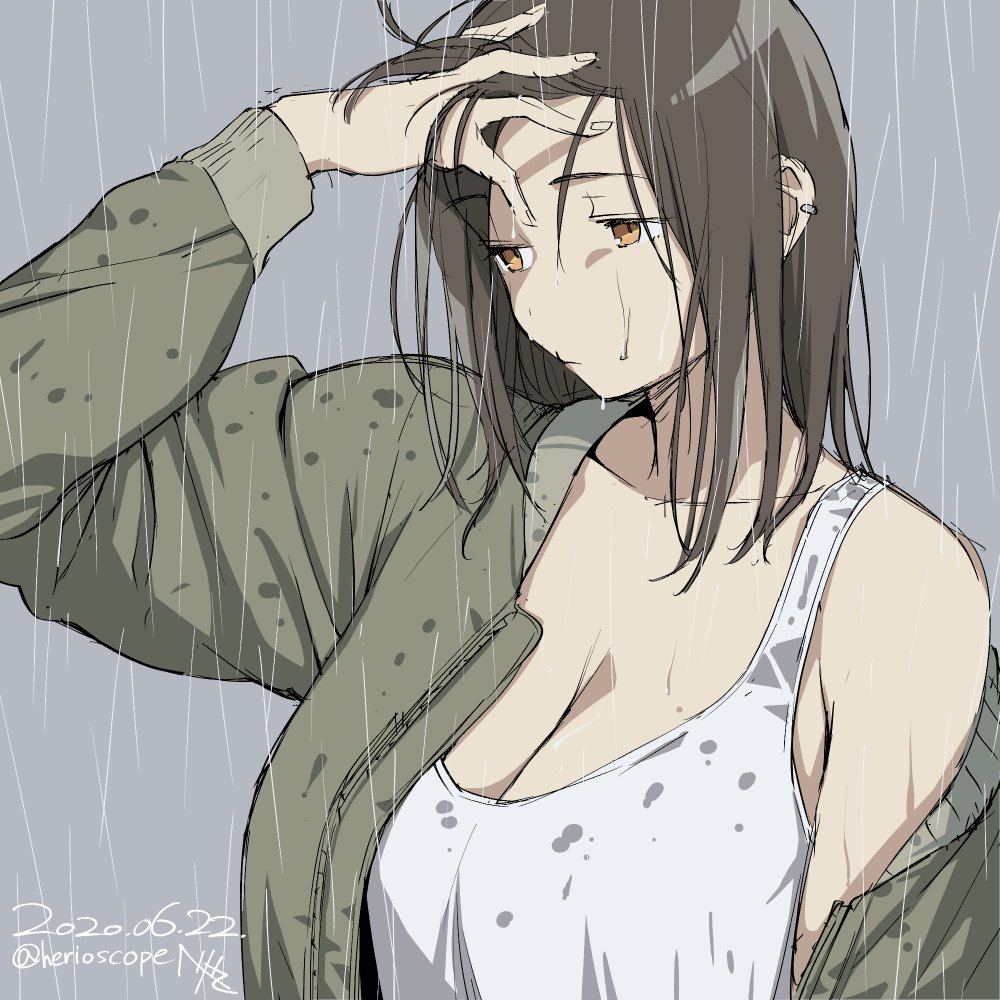 ヘリを No Twitter 何考えてるかわからない乳のデカくて顔のいいﾁｬﾝﾈｰが雨に打たれる様子が好きという絵