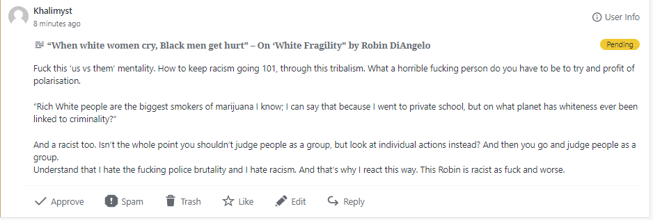 crimatuon's tweet photo. We're really not impressed by this kind of comment on the blog! Whoever, Khalimyst is, we recommend you educate yourself, the list created by @treventour should get you started and can be found here: https://t.co/UREU2OOUv1 #racistsnotwanted https://t.co/44GULortp5
