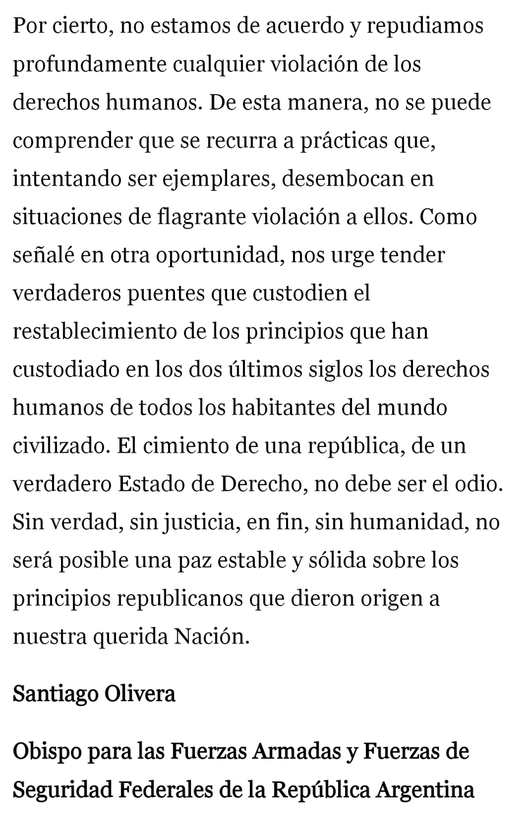 El Centro de Estudios Cruz del Sur agradece al Obispo Castrense Monseñor Santiago Olivera por denunciar la situación que viven los militares presos y defender la búsqueda de verdad y justicia. Hacemos nuestras sus palabras y encontrará en esta organización un aliado en la lucha.