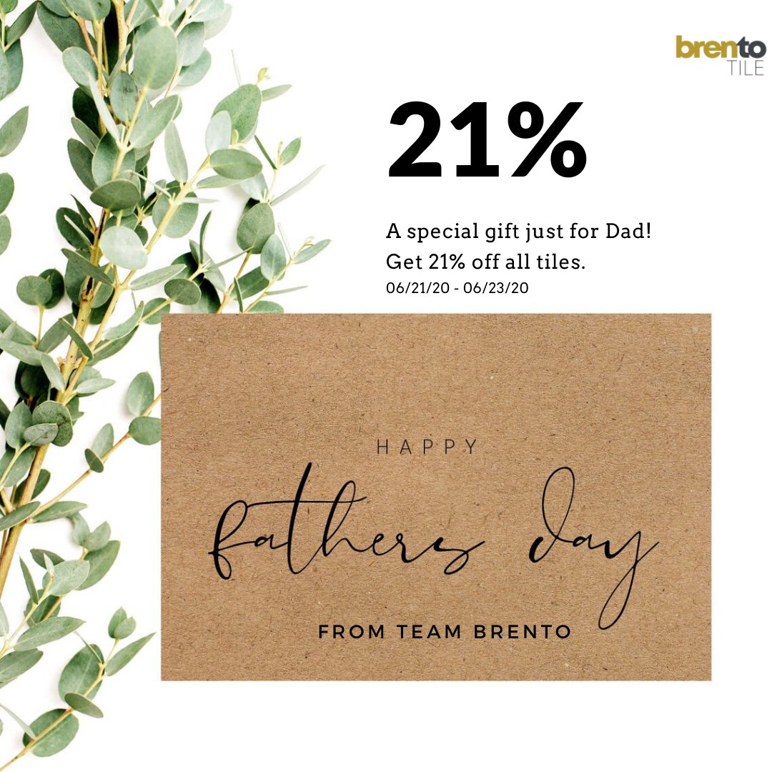 Being a father is a tough, but an incredibly fulfilling job, and letting Dad know how important he is makes his job even more rewarding. To really show him how much he's appreciated, here is a 21% off voucher on all tiles in honor of Dad.