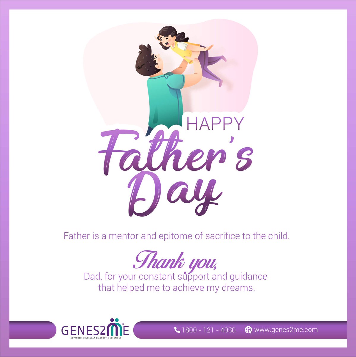 genes2me's tweet image. Happy Father's Day to all amazing dads who are the epitome of sacrifice and mentor for their child.

#HappyFathersDay #AmazingDad #FatherDay #GeneticTest #Genes2Me

Connect Today - GENES2ME
1800-121-4030