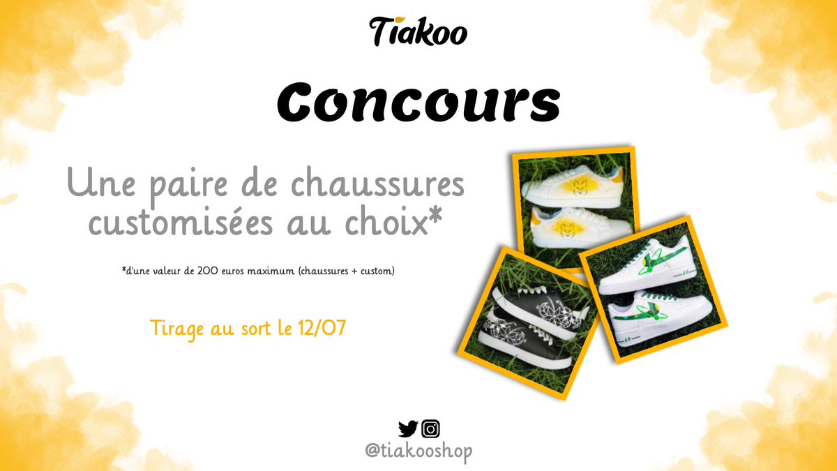 tiakooshop's tweet photo. ✨ CONCOURS ✨
Pour fêter l'arrivée de l'été, Tiakoo t'offre ta paire de sneakers custom ! 🎨
Pour participer :
❤️ Follow @tiakooshop
🔄 RT ce tweet
💭 N'hésite pas à mettre en commentaire le thème qui te plairait !
🍀 Double tes chances en participant également sur Insta https://t.co/suMlI1ZhT4