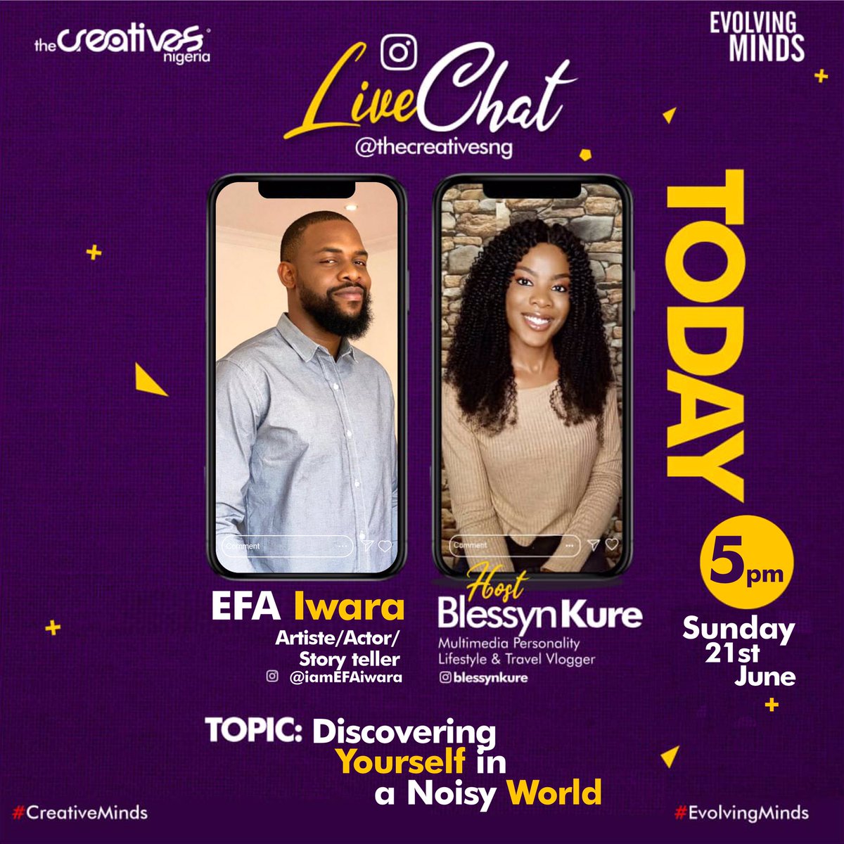 thecreativesng's tweet image. Counting down to 5pm with @iamEFAiwara x @BlessynKure 

Follow us on IG @thecreativesng 

Don’t miss this! 

#evolvingminds
#fathersday2020 
#creatives 
#actor
#dontleavechallenge 
#creativity 
#tiktokteens 
#LeftRightChallenge