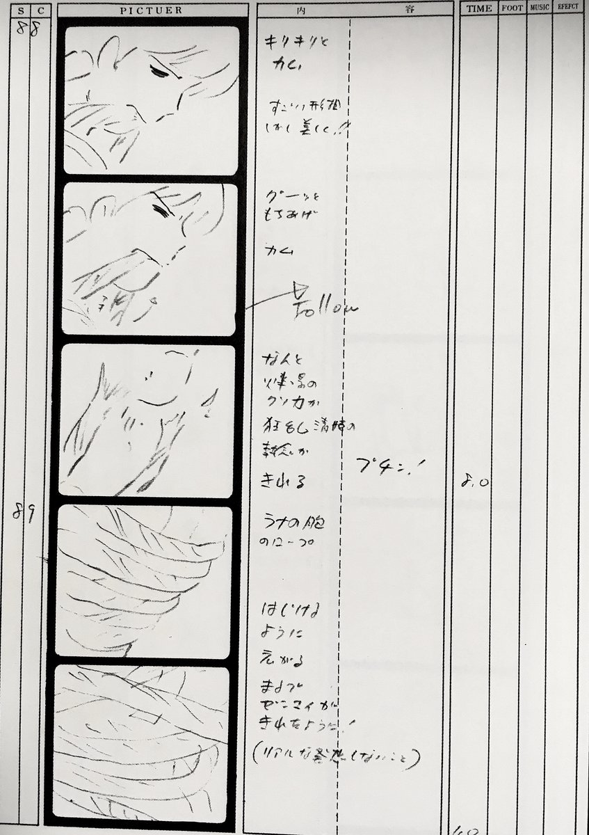 縛り付けられていたラナが縄を噛み切って、救命ボートでコナンを救出するシーンの原画は #才田俊次 さん。
#宮崎駿 監督のコンテには「まるでゼンマイがきれたように!(リアルな発想しないこと)」と。
画像の才田さんインタビューは『FILM 1/24別冊 未来少年コナン』より。
#未来少年コナン