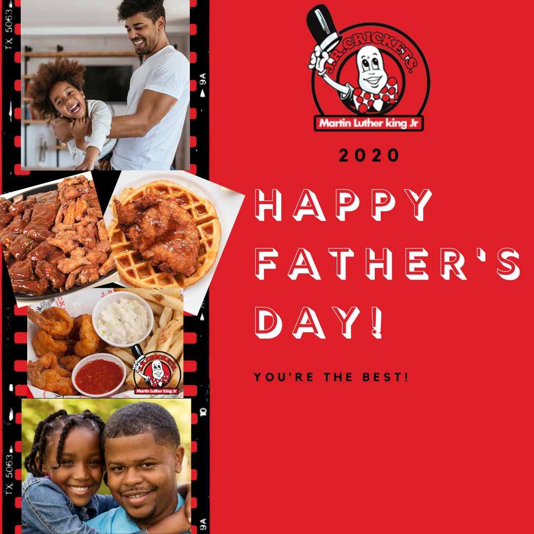 jrcmlk's tweet photo. Happy Father's Day to you! We love and appreciate you!

Order your dad's favorite JR Crickets MLK meal to celebrate with him, today!

Pick Up or Delivery
#JRCricketsMLK
#UberEatsALT
#fooddeliveryatl
#atlfooddelivery
#atlrestaurants
#GrubHub
#DoorDash
#Postmates https://t.co/eHfanHcv6b