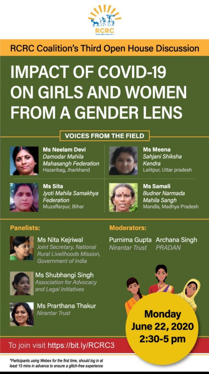36/n.  #WomenInPandemicVoices from the field on Impact of Covid on Girls and Women at 2 pm on 22 June 2020 anchored by  @PoornimaGupta from  @NirantarIndia and Archana from  @PRADAN_India