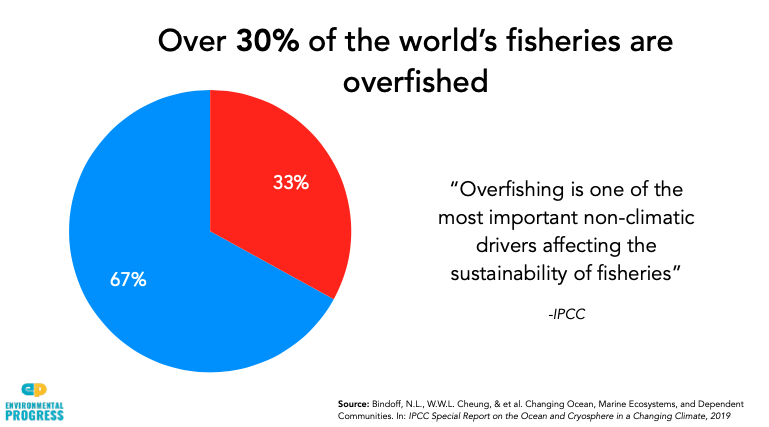 We still have big environmental problems — that's for sure- Over 30% of the world's fisheries are overfished- The amount of plastic waste in our oceans is rising- The population of wild mammal, bird, fish, reptile and amphibian species has declined 50% between 1970 - 2010