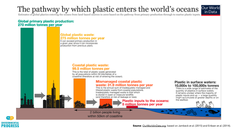 We still have big environmental problems — that's for sure- Over 30% of the world's fisheries are overfished- The amount of plastic waste in our oceans is rising- The population of wild mammal, bird, fish, reptile and amphibian species has declined 50% between 1970 - 2010