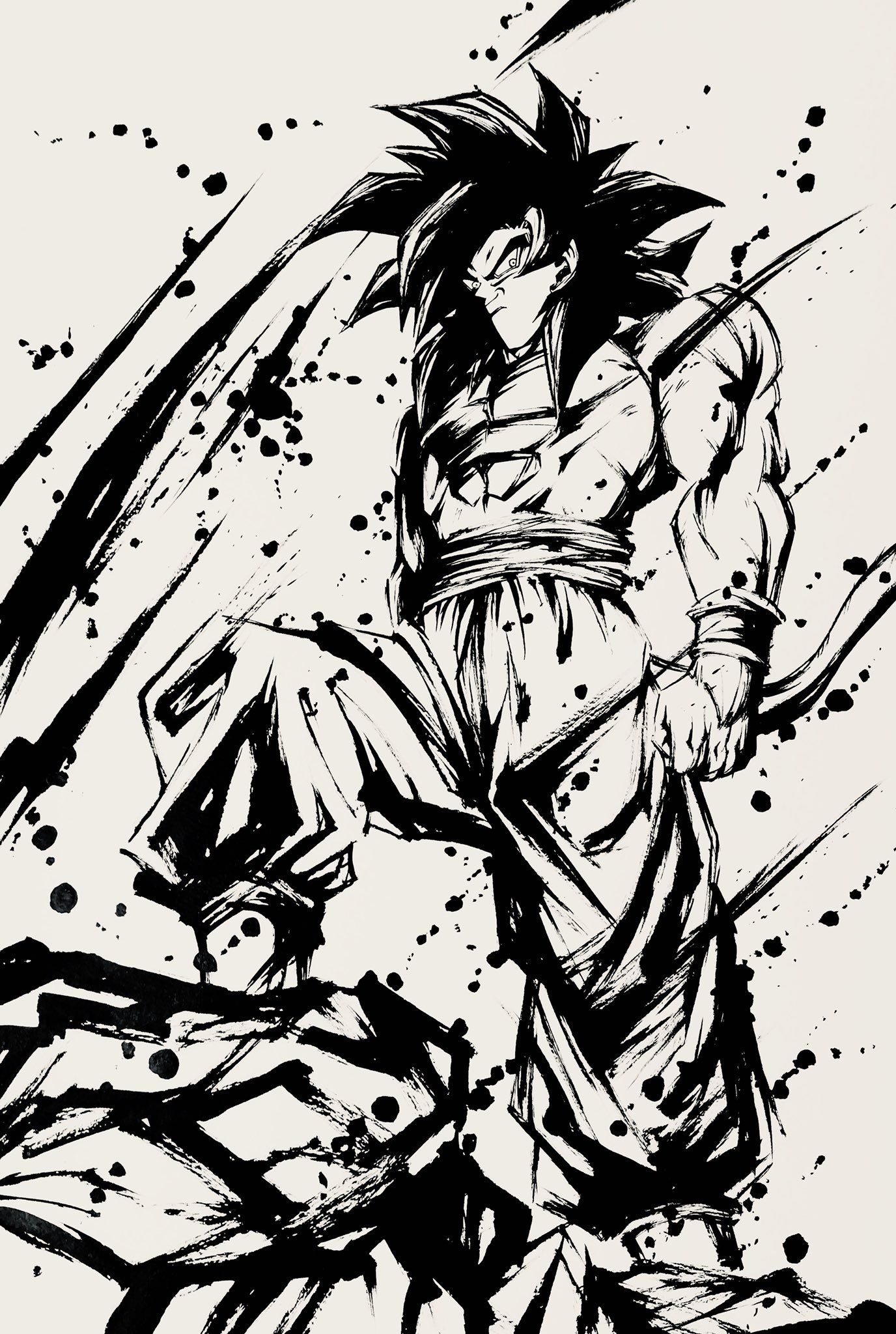 手描きイラスト オリジナル かっこいい モノクロ 大色紙 男の子 破壊と災厄の戦神裏王 筆ペン画 うのにもお得な情報満載 破壊と災厄の戦神裏王