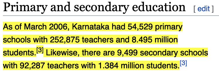 sandeepanandam's tweet photo. In 2006 Wiki says 2.5Lakh primary teachers in Karnataka. 2011-12 Govt report sys LPS + HPS=3,20,888 teachers
https://t.co/taAgPePBwS

How are they going to earn a livelihood if you Ban primary education?
#righttolearn
@nimmasuresh @BSYBJP @PMOIndia https://t.co/6h1x6j1FHp