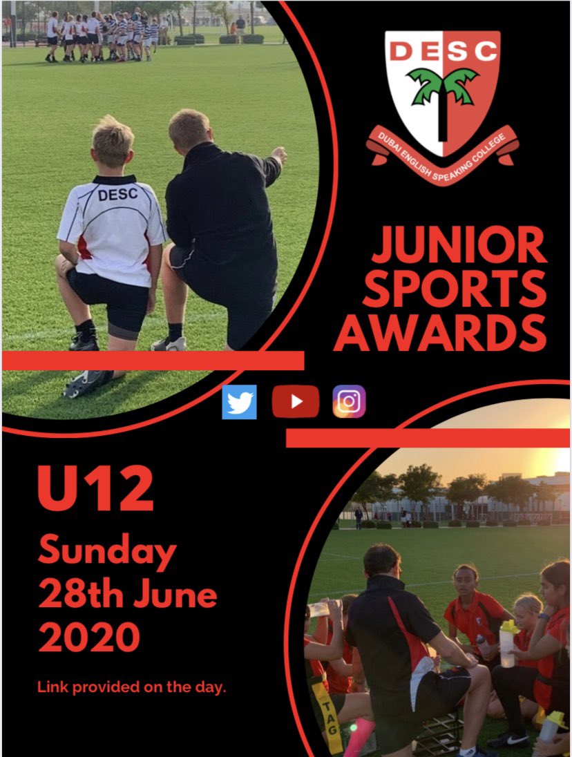 Tune in to the <a href="/DESCDubai/">Dubai English Speaking College (DESC)</a> YouTube channel this time next week to watch the Under 12 Junior Sports Awards. Published at 5pm (Dubai time). Don’t miss out!