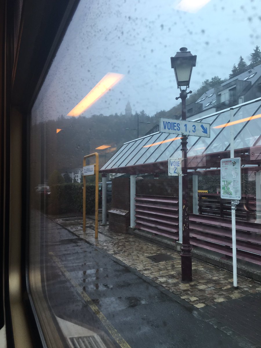 From Leuven  I take my (obviously delayed)  @SNCB train to Liège Guillemins where I do a mad dash to make my  @CFLinfos Luxembourgish  train to Luxembourg City. It’s rainy as I make out Clervaux station as the train winds through this unique  country #TrainTravel  #EuroTravel