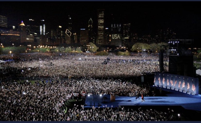 blueinaredhead1's tweet photo. ⁦@realDonaldTrump⁩.... Now THAT’S a CROWD SIZE!!!! Grant Park after The GREATEST PRESIDENT EVER, Obama, wins election efforts. #UnPRECEDENTED!!!! https://t.co/NNOaXa5Nyy