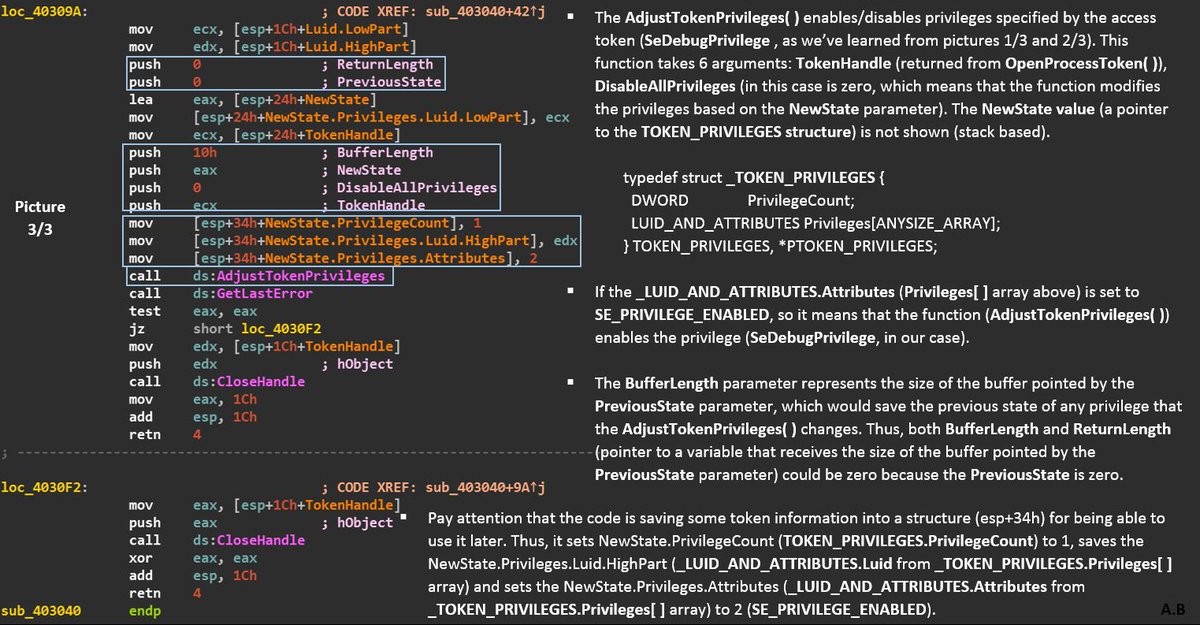 ale_sp_brazil's tweet photo. While reversing and analyzing malware threats, each piece of information is relevant. The sequence of pictures shows the preparation made by the malware for a later code injection into a specific process. Pay attention to details. 

#malware #reversing #security #programming https://t.co/wdmtznWCTI