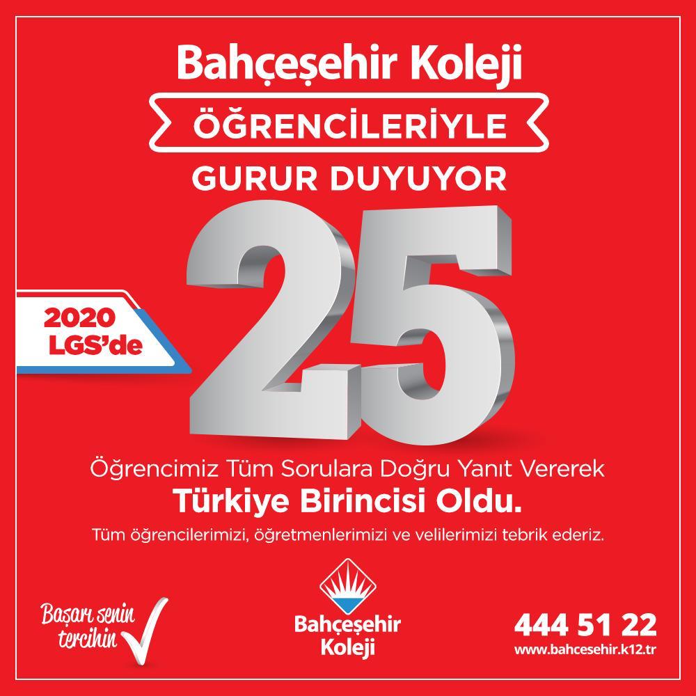 Bahçeşehir Koleji öğrencileriyle gurur duyuyor!
#bahçeşehirkoleji
#lgs2020
#25TürkiyeBirincisi
#zirvedeyiz