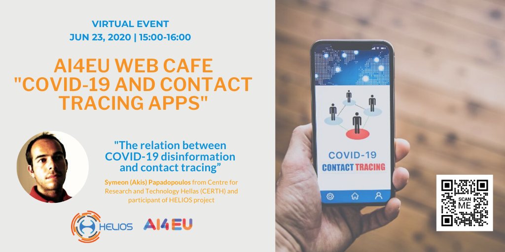 HeliosEUProject's tweet photo. 📣We are all aware of the amount of #FakeNews that have been generated and shared all over social media during #COVID-19. 
Joins us to know more about this topic with Akis Papadopoulos from @CERTHellas at @AI4EU #WebCafe on Tuesday at 15:00
Register now https://t.co/YpeuMF7IV9 https://t.co/HnYZRGTcn9