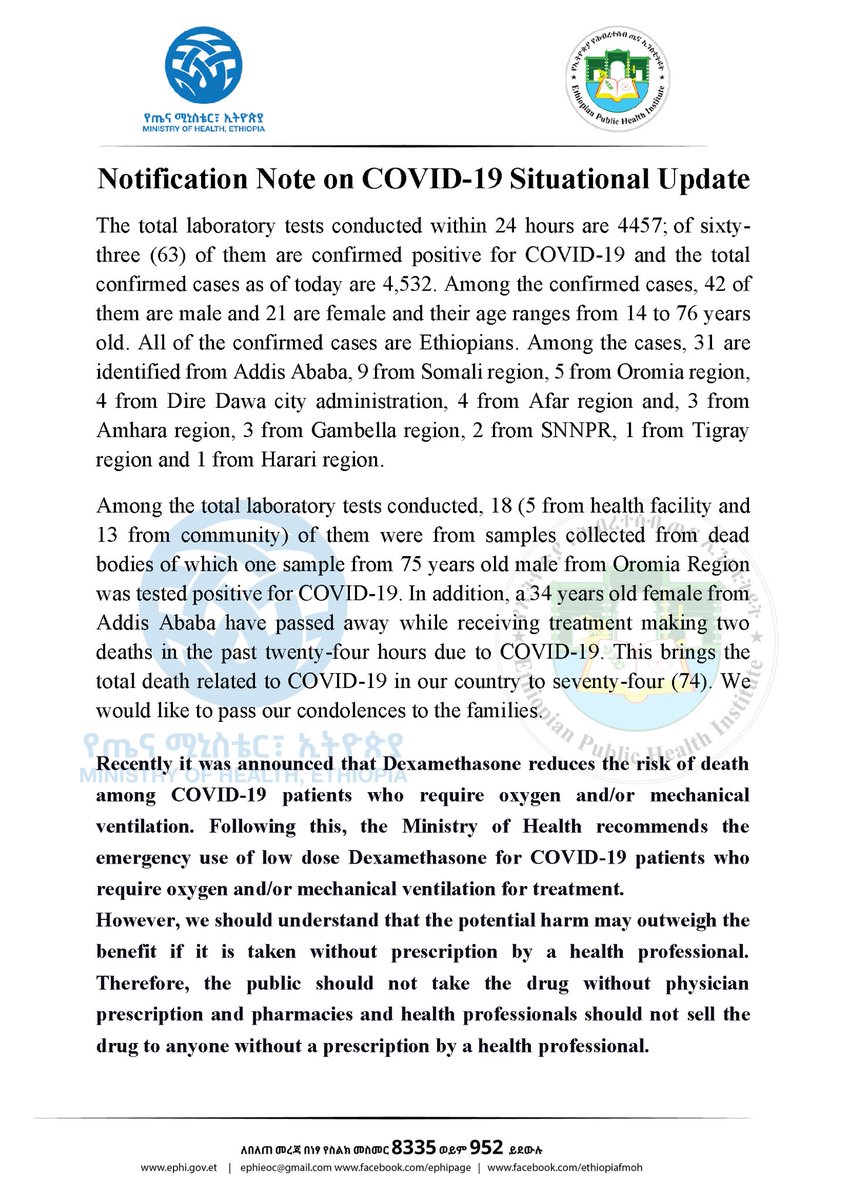 lia_tadesse's tweet image. Report #103

የኢትዮጵያ የኮሮና ቫይረስ ሁኔታ መግለጫ

Status update on #COVID19Ethiopia