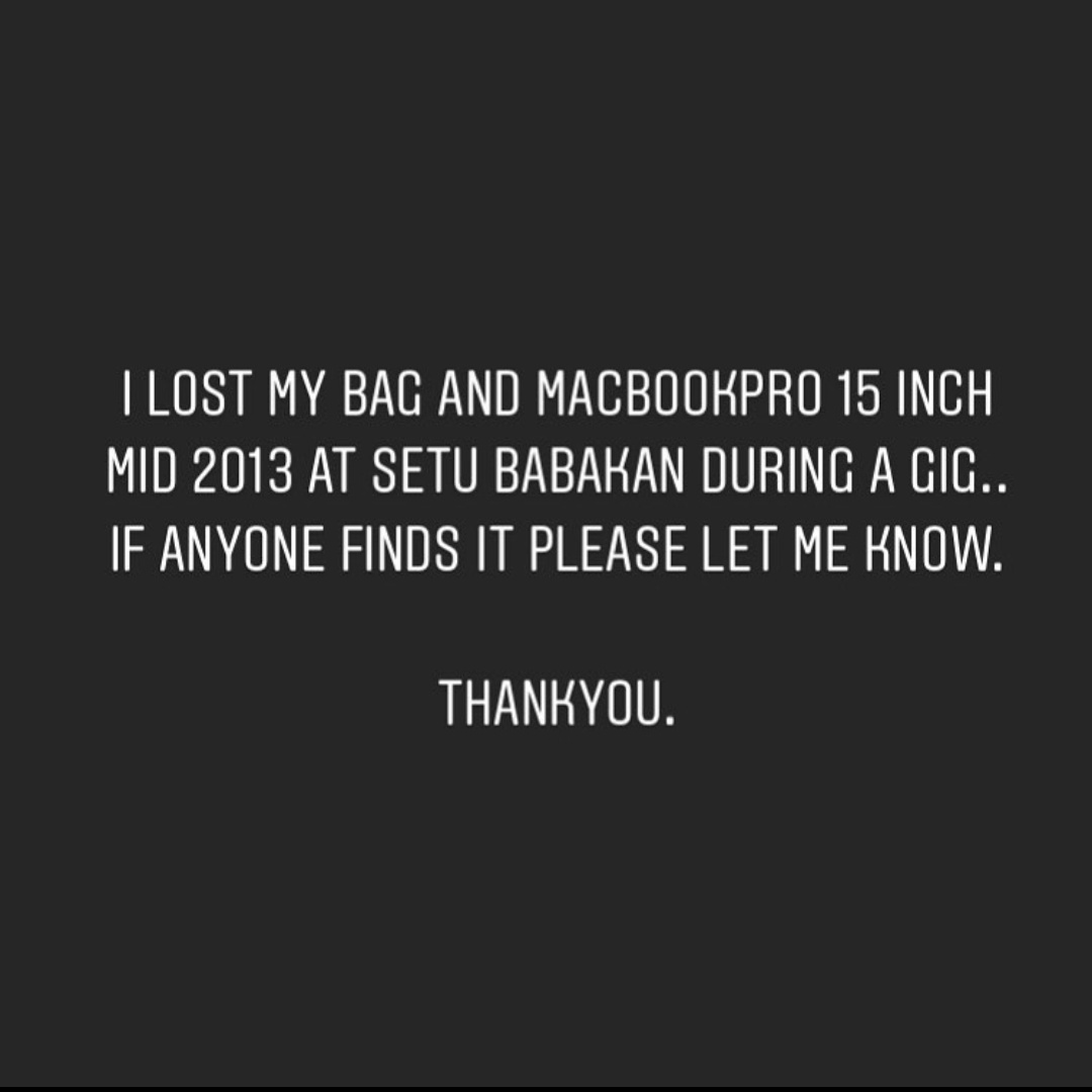 Mohon bantuannya.. Sahabat saya @a_hardjakusumah hari ini kehilangan tas dan laptopnya. Kunci mobil ada di dalam tas, tapi lebih dari itu, karya2 musik Achi ada di laptopnya. Bila ada yang menemukan harap menghubungi beliau di sini atau IGnya @.achihardjakusumah. terimakasih 🙏