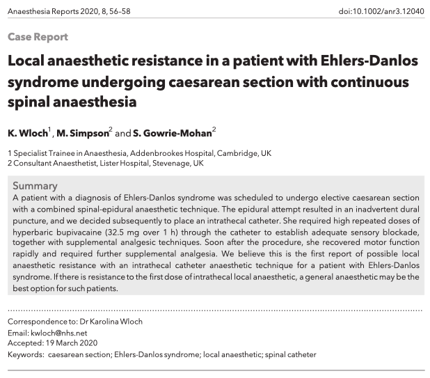 Anaes_Reports's tweet photo. 🔐Local anaesthetic resistance in a patient with Ehlers‐Danlos syndrome undergoing caesarean section with continuous spinal anaesthesia.

This great new report is now available #FreeForADay.

🔗https://t.co/2cMWZgPPHG https://t.co/cOkhak59xC