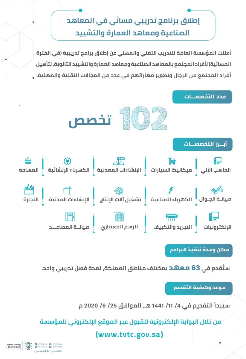 التدريب التقني دورات تدريبية مسائية مع شهادات معتمدة