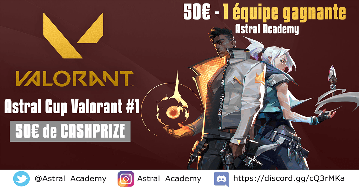 🏆 Nous lançons notre premier tournoi sur Valorant nommé "Astral Cup Valorant #1" avec 50€ de cash prize pour le gagnant.

Le tournoi débutera le Samedi 27 Juin à 14h00
Seulement 8 équipes pourront participer. 💪

Pour vous inscrire c'est ici : 
➡️esportsquare.net/tournament/h4_…