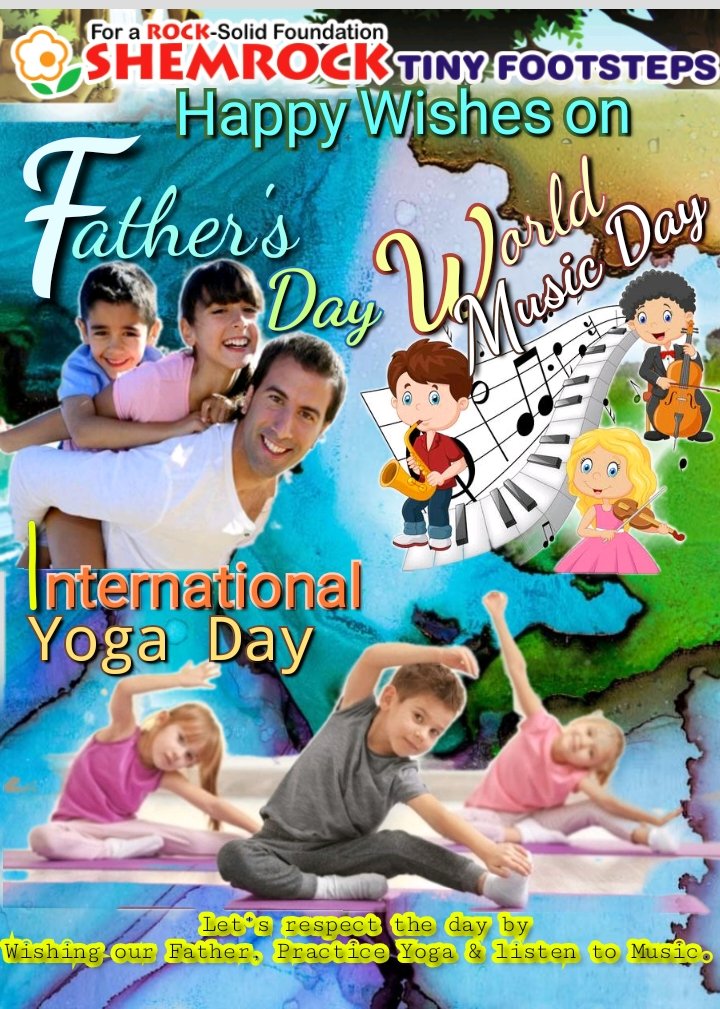 ShemrockT's tweet photo. #Hello_Viewers,
Happy Sunday Evening, 
Greetings &amp; Happy wishes on-
#Father's #Day👨‍👦
#International_Yoga_Day🧘‍♂️
#World_Music_Day🎼🎧
Let's #respect_the_day #Shemrockites by Wishing our Father's, practicing yoga &amp; listening music.
#Stay_Safe,
#God_bless_us_all.

Courtesy: #STFSs https://t.co/pJS6YL0NVx