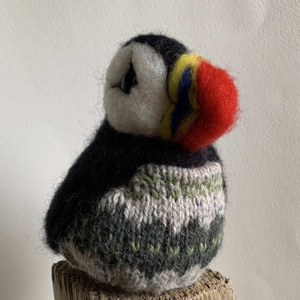 Just added this this wee guy to my Etsy shop! Needle felted with a knitted tummy!! #puffins #fairisleknitting