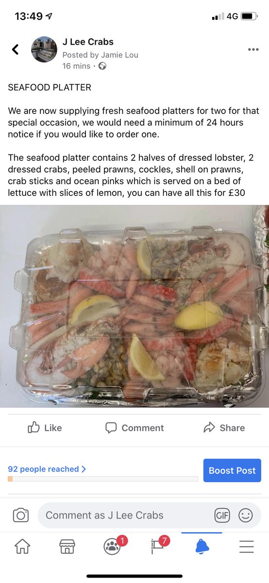 Seafood platter £30 <a href="/JLeeCrabstall/">J Lee Crabs</a>