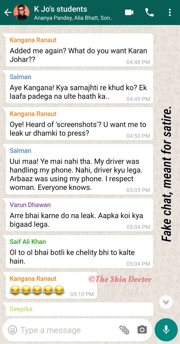 Part II : What happened when  #KanganaRanaut was added to  #KaranJohar's  #Nepotism whatsapp group.
