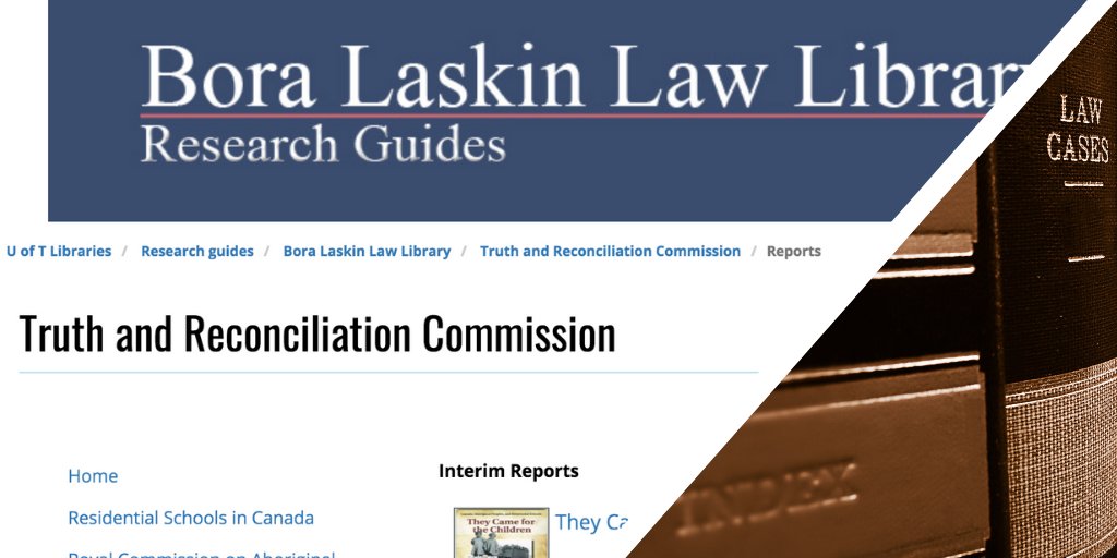 As settlers and non-Indigenous people learn more about the experiences and ongoing effects of the Residential School System, the  #UofT Bora Laskin Law Library has created a Truth and Reconciliation Commission Research Guide full of important resources:  https://guides.library.utoronto.ca/trc 