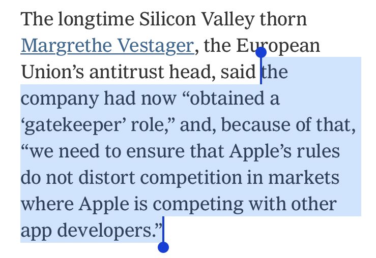 interesting that it no longer about whether a company is a monopoly but rather if they are a gatekeeper.  https://www.nytimes.com/2020/06/19/opinion/apple-app-store-hey.html?referringSource=articleShare