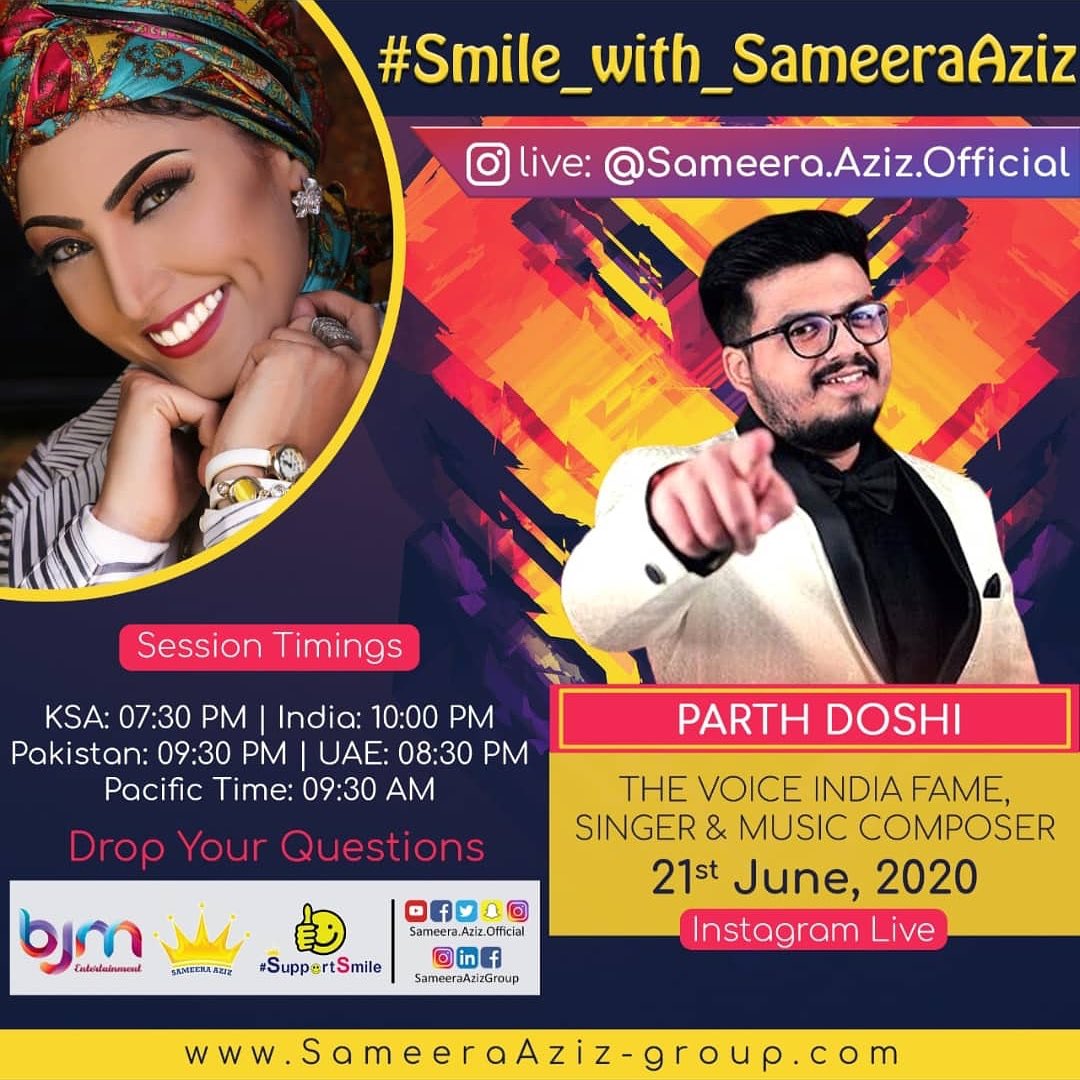 SameeraAziz's tweet photo. live on June 21th #smile_with_sameeraaziz #with @parthdoshilive
@sameera.aziz.official
Show Link: https://t.co/FVob5cJWVv
#supportedby
@birenbagadia_official
@bjmentertainment_official
#singer #parthdoshi
#parthdoshilive @parthdoshilive #thevoiceindia #saregamapa #composer https://t.co/DkGH59qOeE