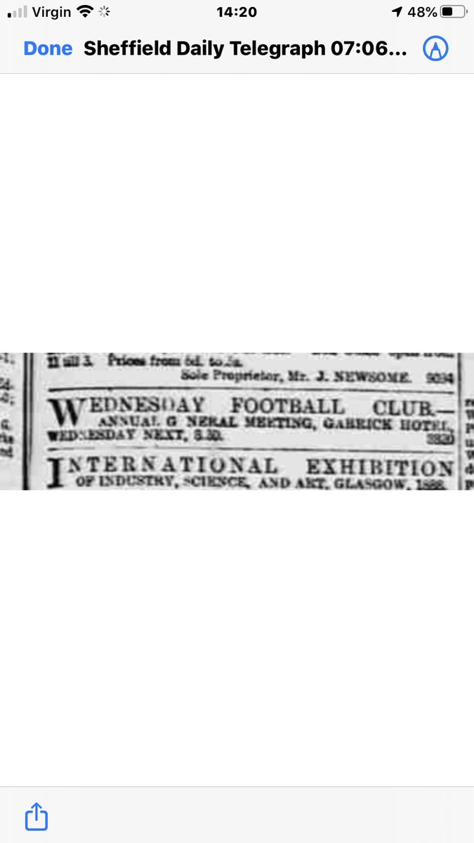 A piece of history in June 1887, it was this meeting in mid June that saw Sheffield Wednesday decide to become a professional club and without such a decision the club would certainly have gone out of business. Sheffield Daily Telegraph Tuesday 7 June 1887. https://t.co/qGjshnHh5T