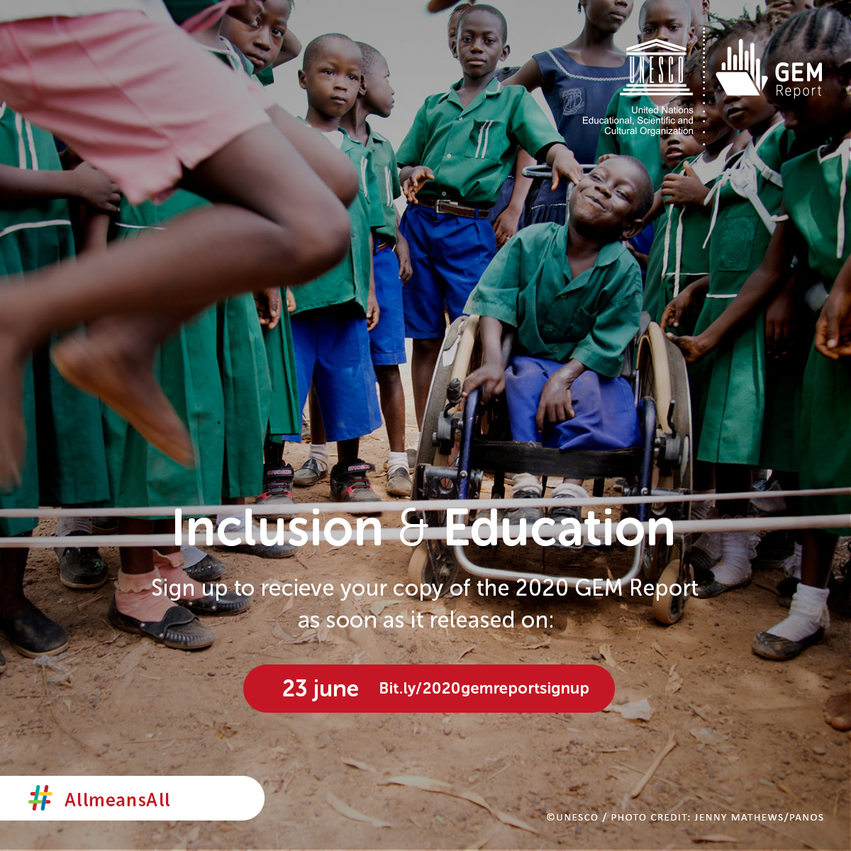 GEMReport's tweet photo. The #2020GEMReport will be released on 23 June 2020, and will address inclusion and education, drawing attention to all those excluded from education.

Sign up to receive your copy as soon as it is released: ➡️ 

https://t.co/KlD8nKPdXf

#AllmeansAll https://t.co/LYhWzwSXKx