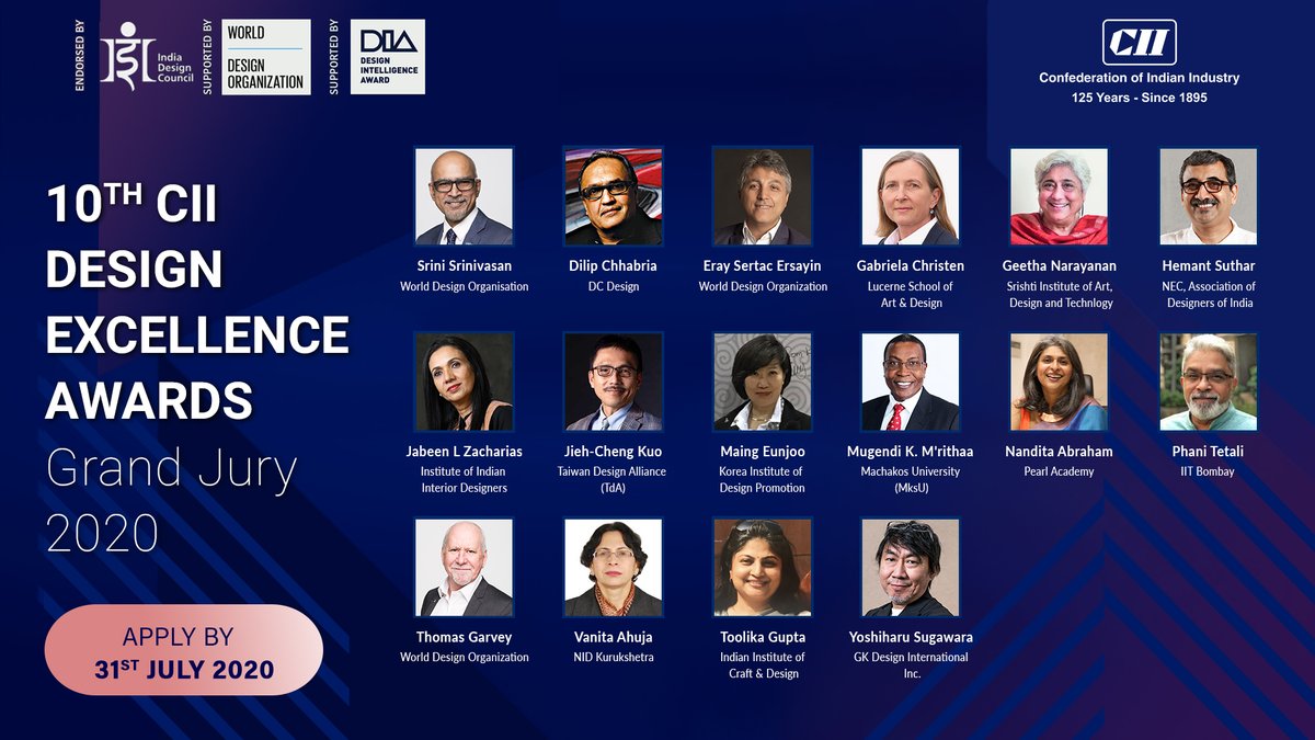 Grab the opportunity for your designs to get judged by these world-class luminaries. Know more about the 10th CII Design Excellence Awards 2020 ciidesign.in

#design #designawards #indiadesign @g_narayanan @hsuthar @vyas_pradyumna @fractal_ink